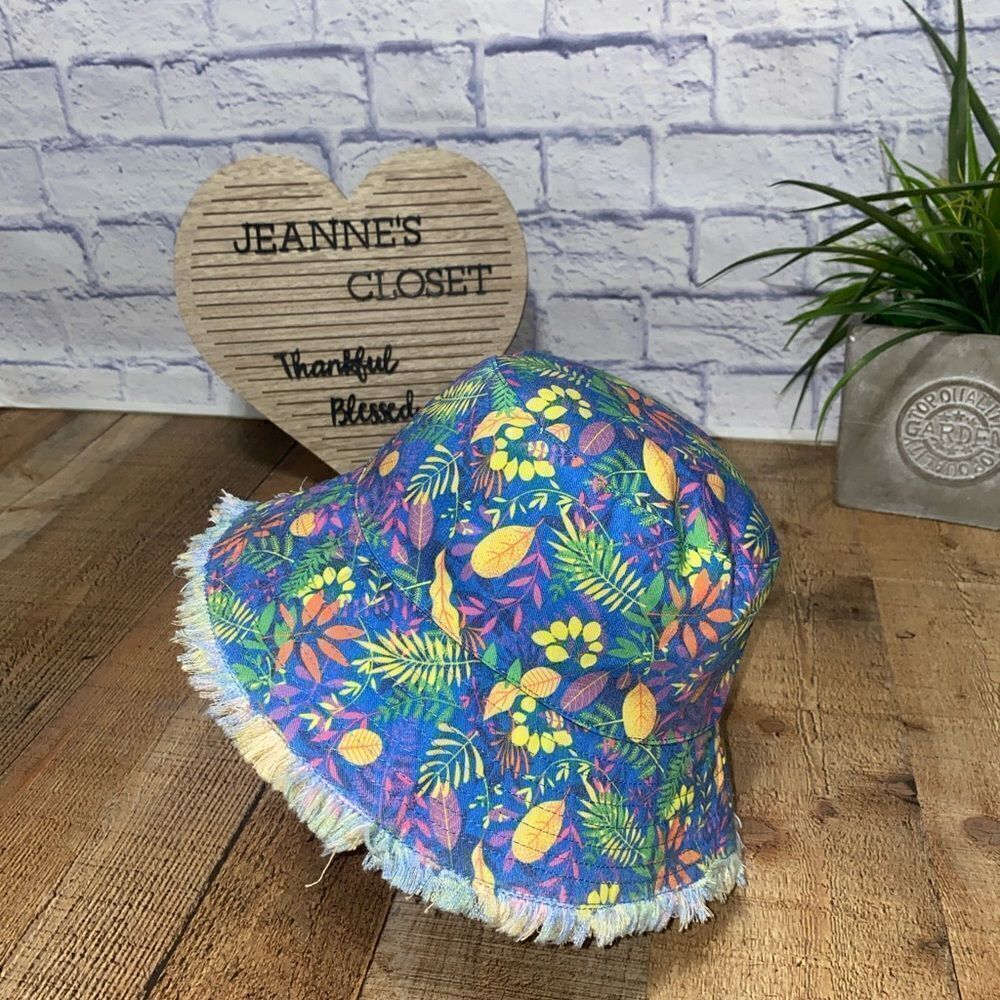 Tropical Bucket Hat OS Fringe Trim Colorful Boho Retro Little Brownie Bakers Nwt